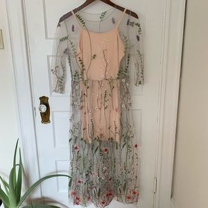 Sheer embroidered floral dress. Size S